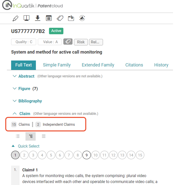 Patent claim example for US 7,777,777 B2 in Patent Search