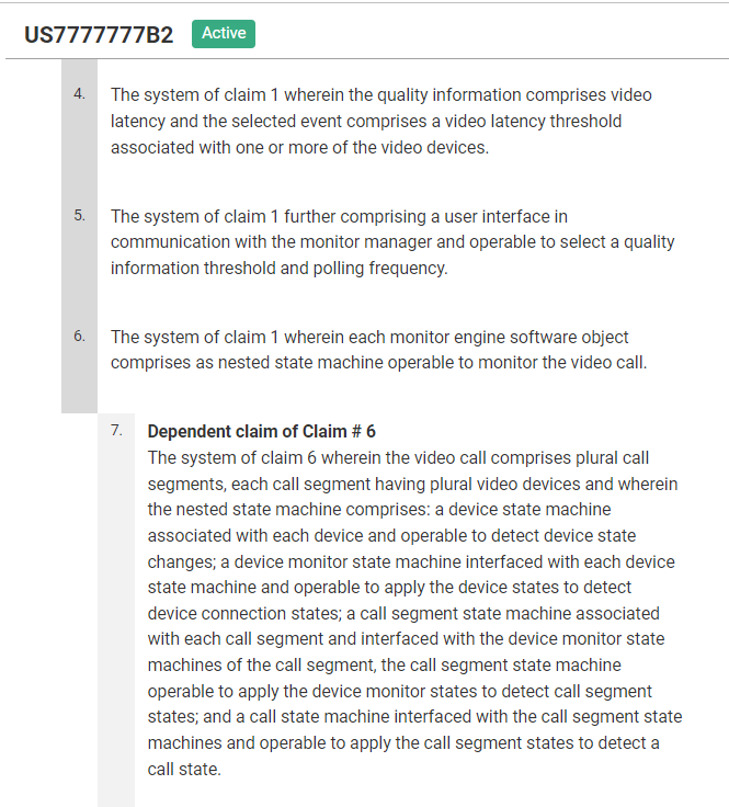 Patent claim example for US 7,777,777 B2 in Patent Search