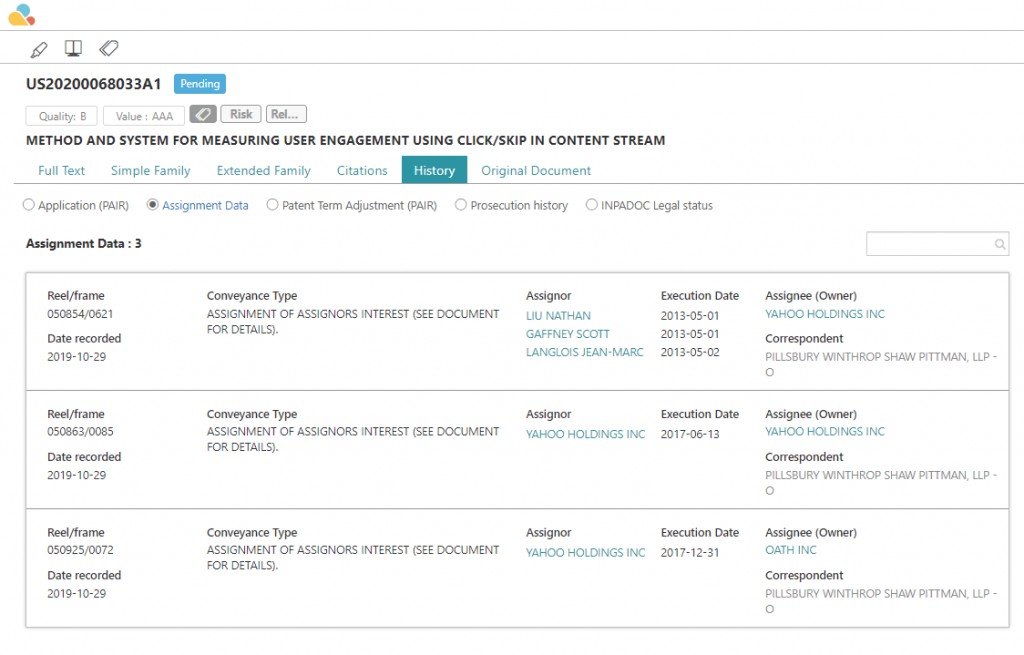 patent assignment database uspto