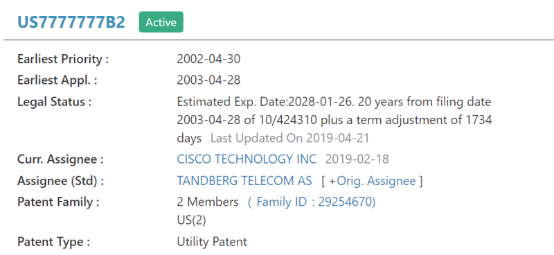 Patent family example