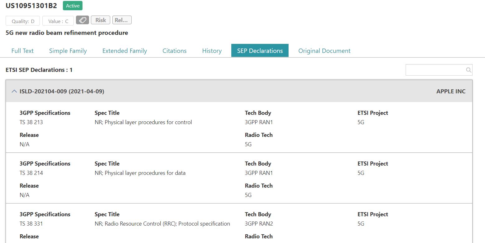 SEP declaration information for Patent US10951301B2 in Patentcloud