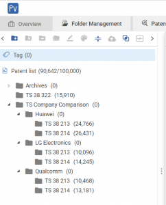 View of Folder Management in Patent Vault 