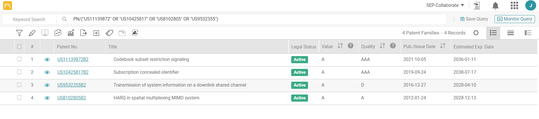 List of patents in Ericsson’s SEP case, Patent Search